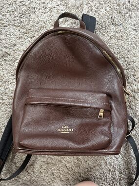 Coach Brown Pebbled Leather Backpack with Gold Hardware